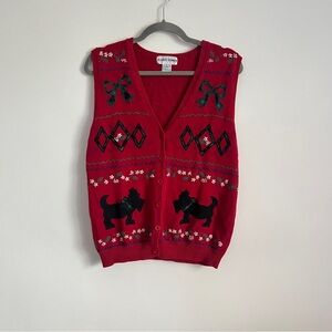 Vintage Alfred Dunner Scottie Dog Red Knit Vest-Size Medium Ugly Christmas